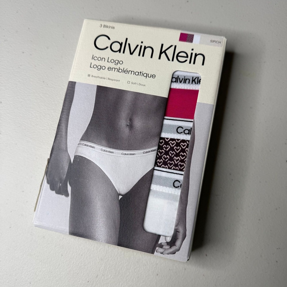 NWT Calvin Klein Womens 3-Pack Icon Logo Bikini Underwear Size Small